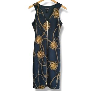 Enfocus Studio Dress Size 4 Green Gold Chain Sexy Front Zipper Old Money Mobwife